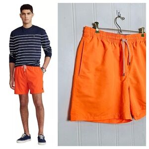 Polo Ralph Lauren Traveler Swim Trunks L Orange Pony Mesh Lined